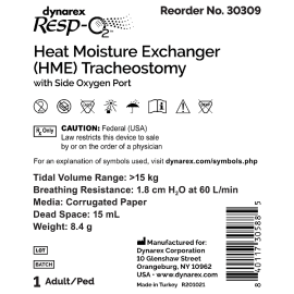 Heat Moisture Exchanger (HME) Tracheostomy, Side Oxygen Port