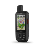 Garmin GPS 67i handheld with inReach satellite communicator, side view map