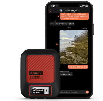 Garmin inReach Messenger Plus SOS satellite communicator left side view