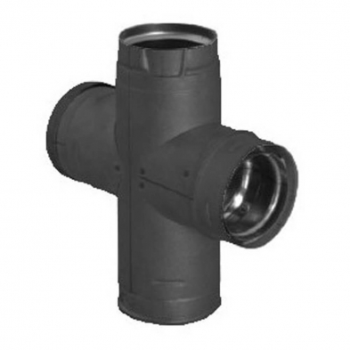 4'' PelletVent Pro Black Double Tee with Clean-Out Cap - 4PVP-DBTB