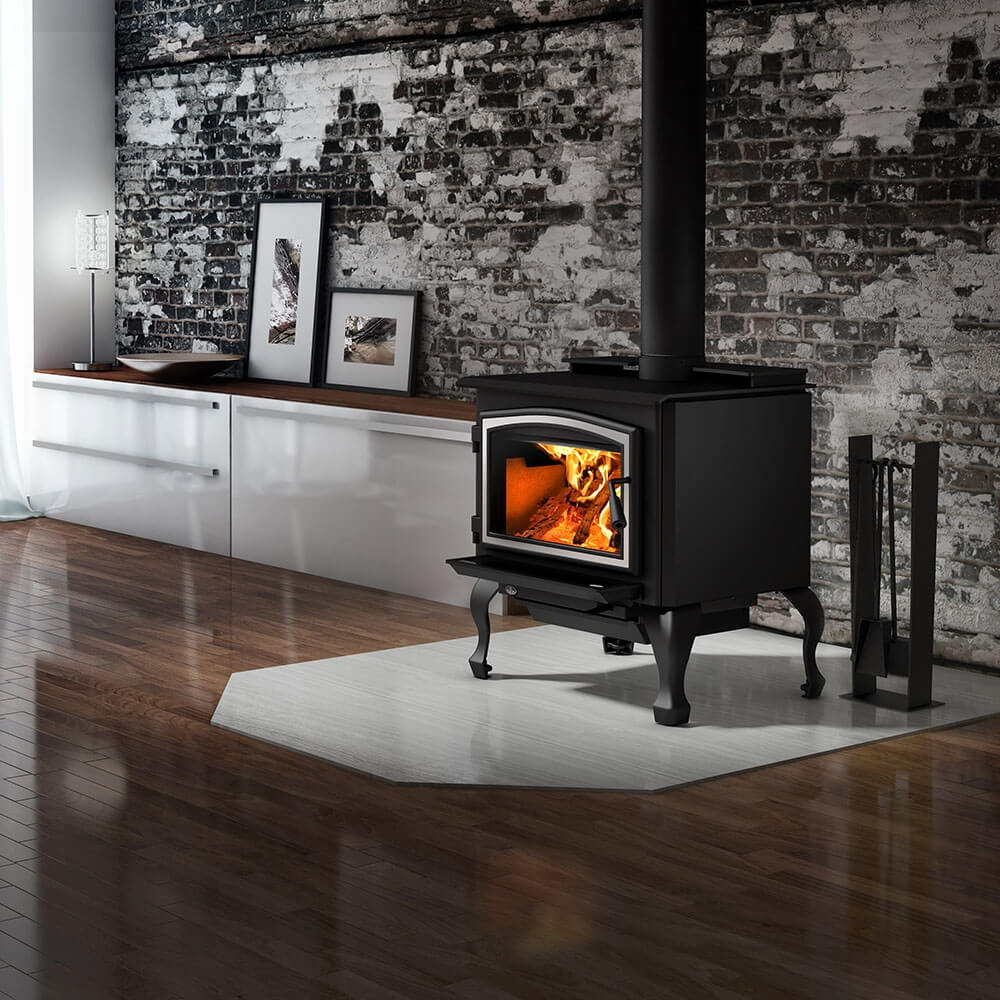 Osburn OB02015 Wood stove nickel door overlay black traditional legs