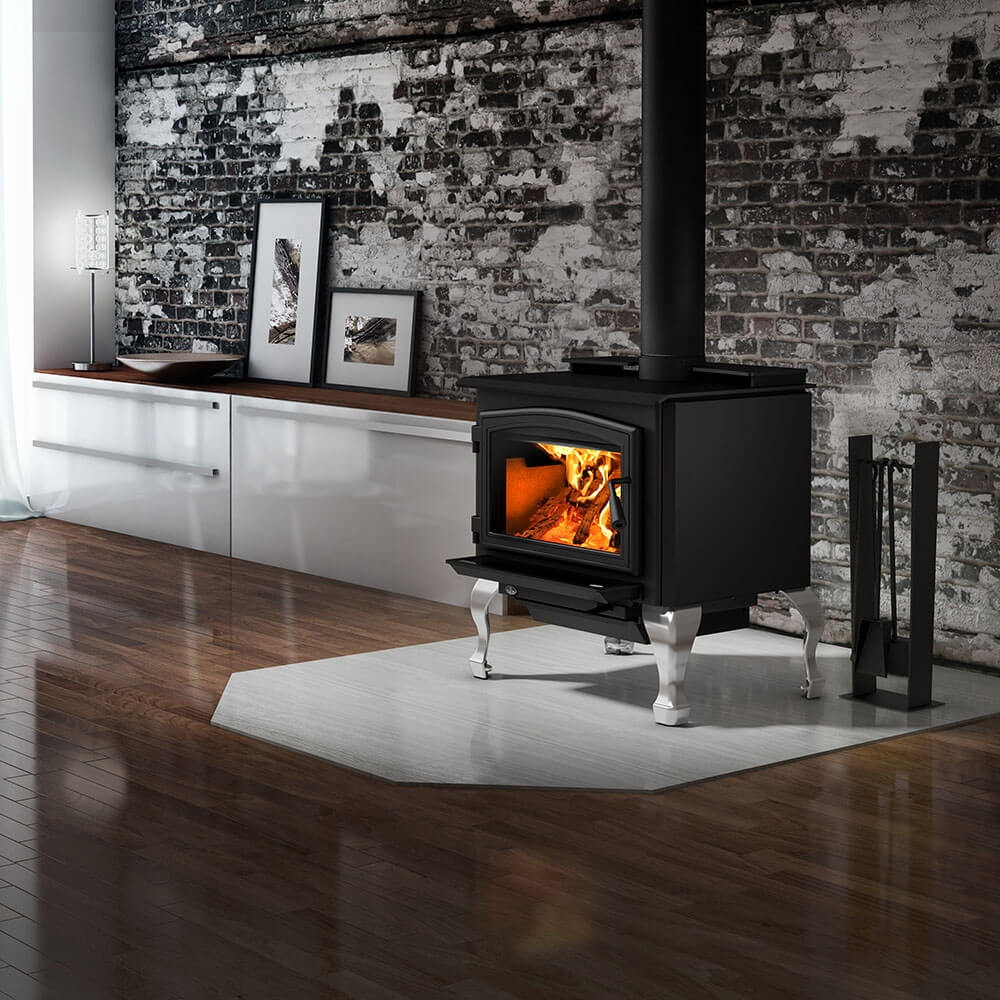 Osburn OB02015 Wood stove black door overlay nickel traditional legs